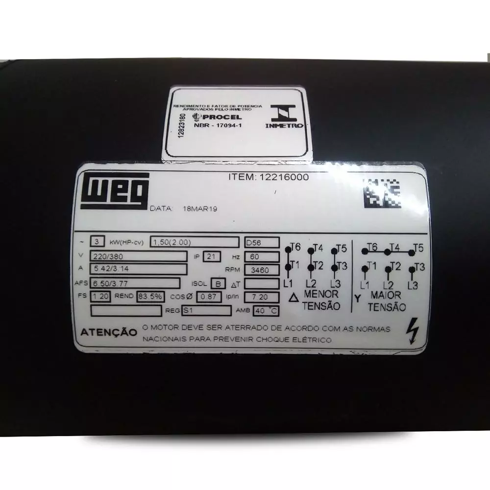 Motor Trifásico IP21 2,0 Cavalos/2 Pólos Weg